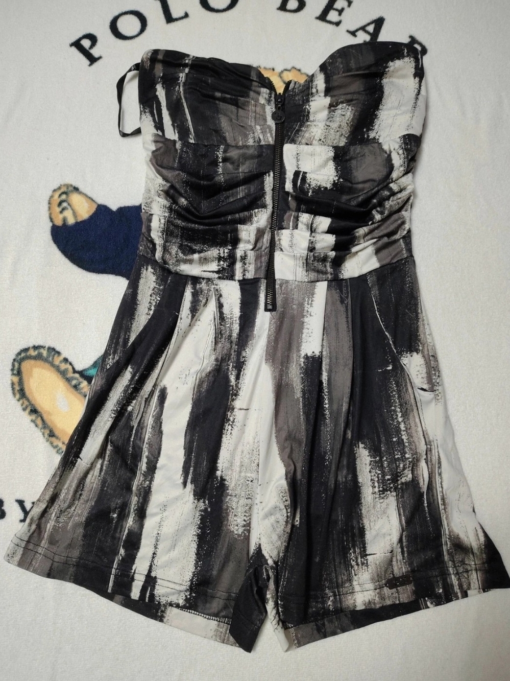 Sean John Strapless Black & White Abstract Romper